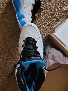 Jordan 9s White, Black and Carolina Blue High-Top Basketball Sneakers